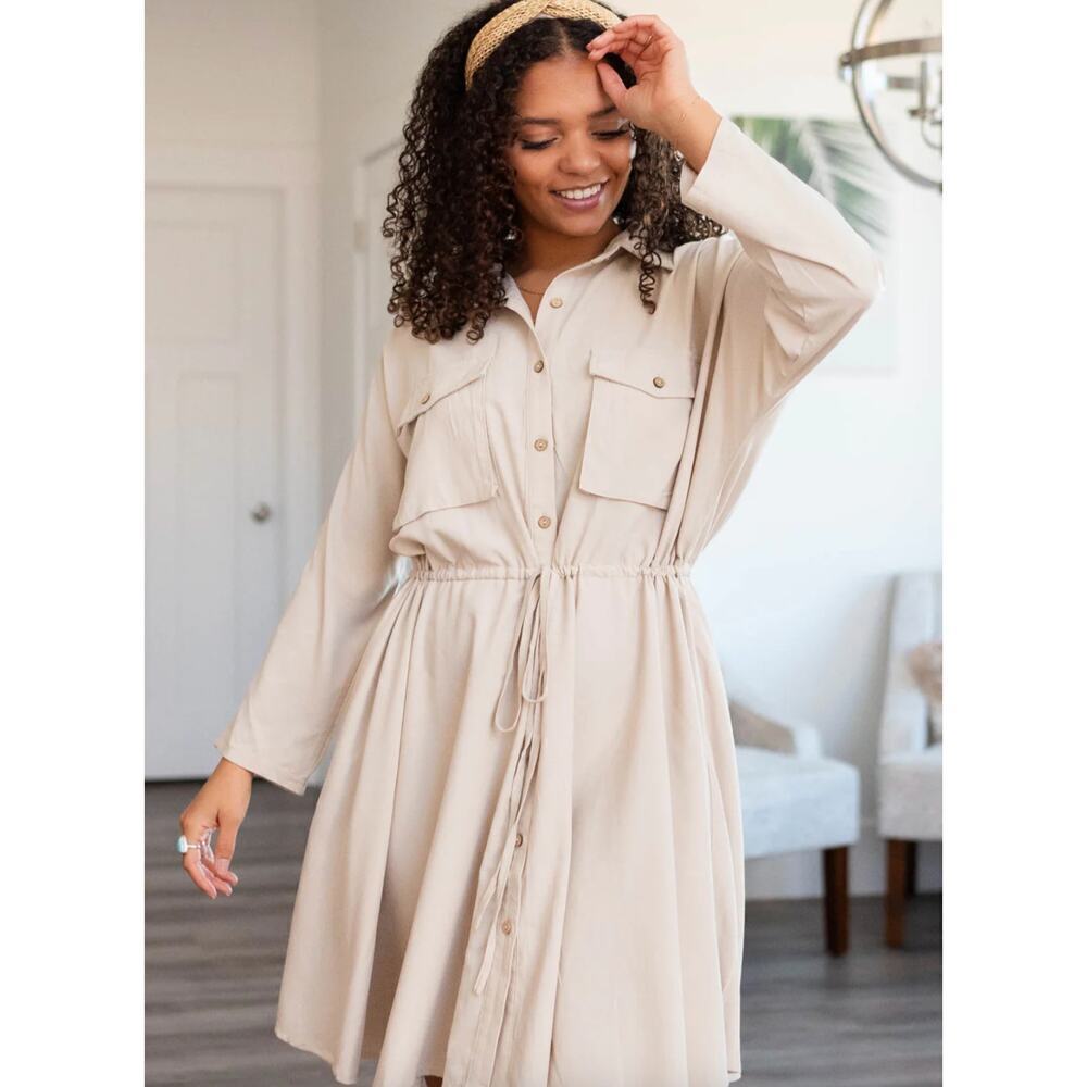 New with Tags Easel Khaki Dress SZ S - Picture 1 of 10